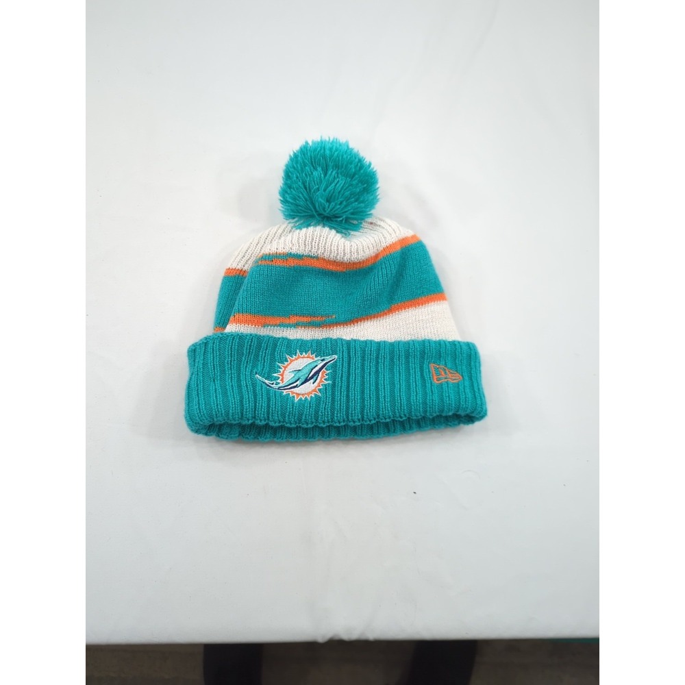 Miami Dolphins Beanie Hat Cap OSFM New Era Embroidered Logo Pom Pom Knit Lined